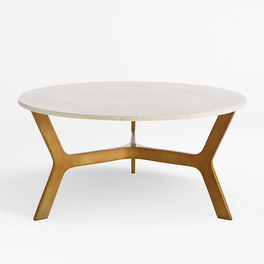 Elke Round Marble Coffee Table with Brass Base + Reviews Crate and Barrel