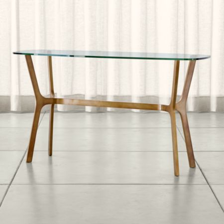 Elke Glass Console Table With Brass Base