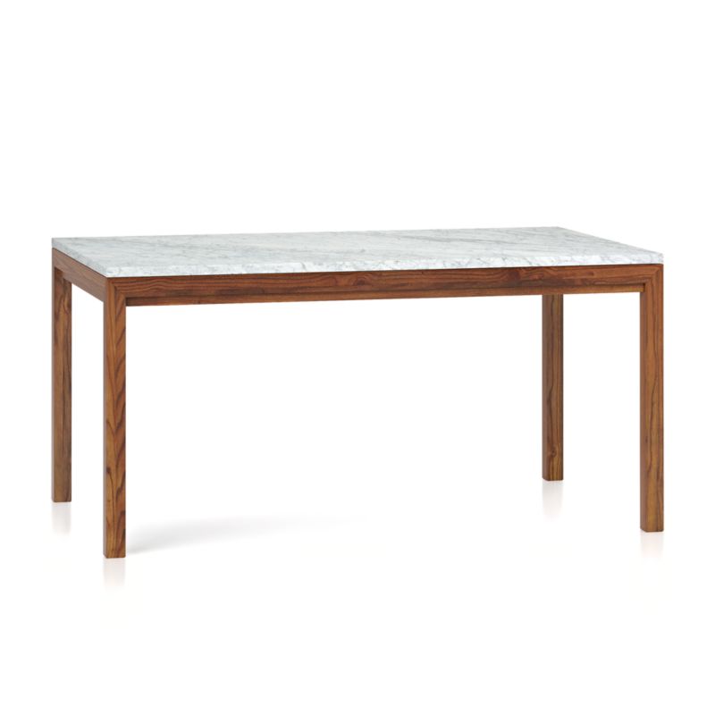 Parsons White Marble Top/ Elm Base 60x36 Dining Table Crate and Barrel