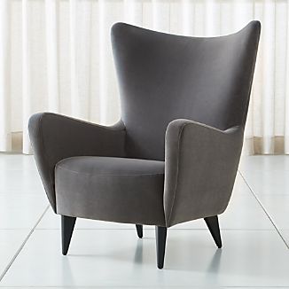 Wingback Chairs Crate And Barrel Elsa Grey Velvet Wingback Chair