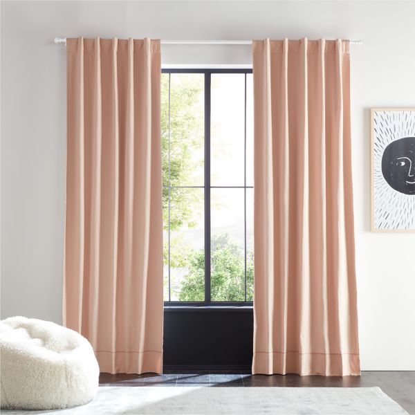 Elegant Pink Embroidered Stitch Organic Cotton Blackout Curtain Panel 44