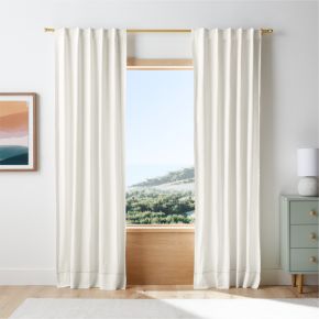 Pampas Ivory Embroidered Stitch Organic Cotton Blackout Curtain Panel 44