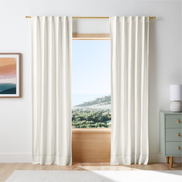 Pampas Ivory Embroidered Stitch Organic Cotton Blackout Curtain Panel 44