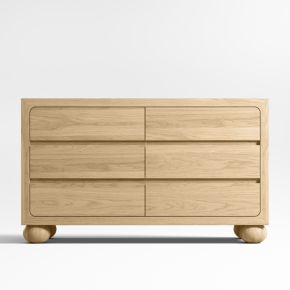 Image of Emery 52" Natural Oak Wood Wide 6-Drawer Kids Dresser