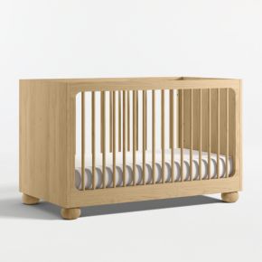 Image of Emery Natural Oak Wood Convertible Baby Crib with Toddler Bed Rail