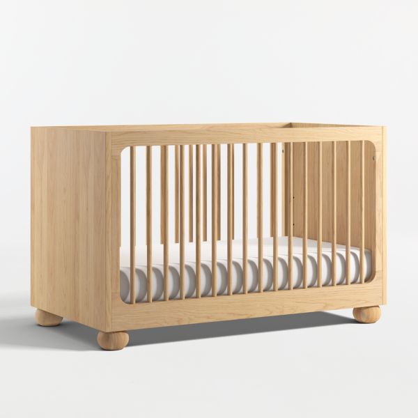 Emery Natural Oak Wood Convertible Baby Crib with Toddler Bed Rail