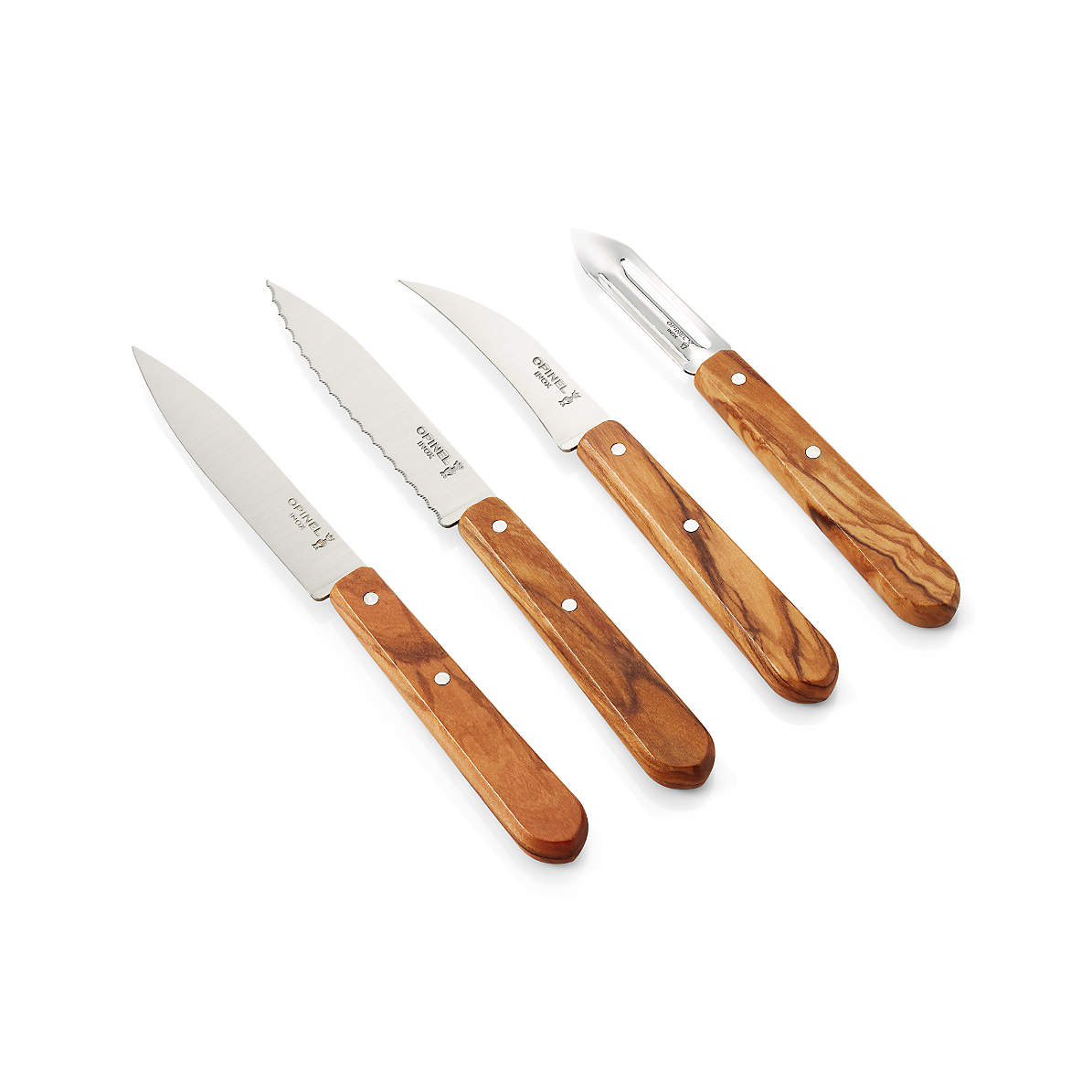 Opinel Essential 4 Piece Olivewood Knife Set Reviews Crate And Barrel