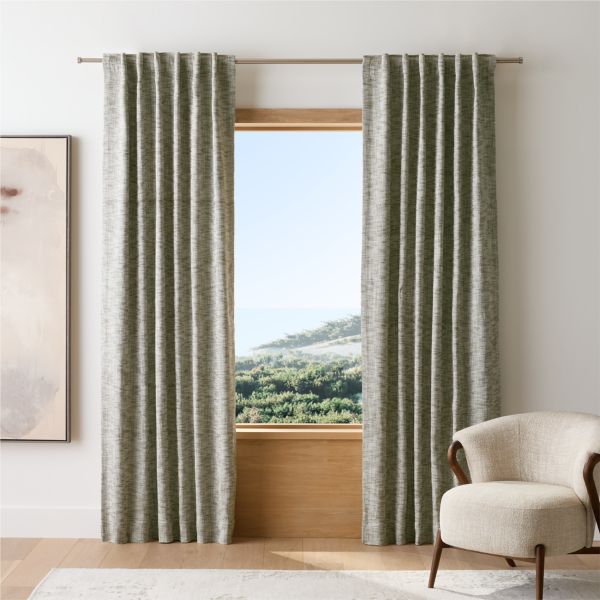 EUROPEAN FLAX ™-Certified Textured Linen Burnt Green Blackout Window Curtain Panel 48