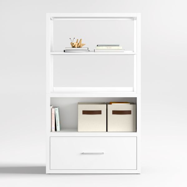 Ever Simple Modular White Wood Kids Drawer Bookcase with Hutch