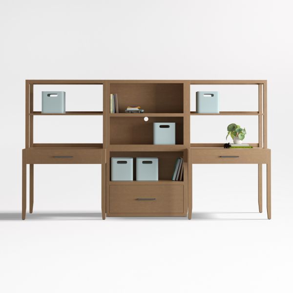 Ever Simple Set of 2 Modular Wood Kids Desks with Drawer Bookcase