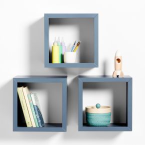Ever Simple Slate Blue Wood Floating Cube Shelves, Set of 3