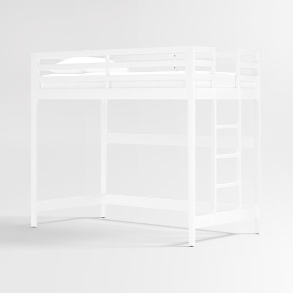 Ever Simple White Wood Kids Loft Bed with Right Ladder