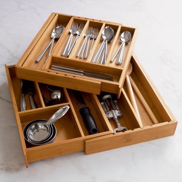Expandable Bamboo Flatware Tray Crate and Barrel