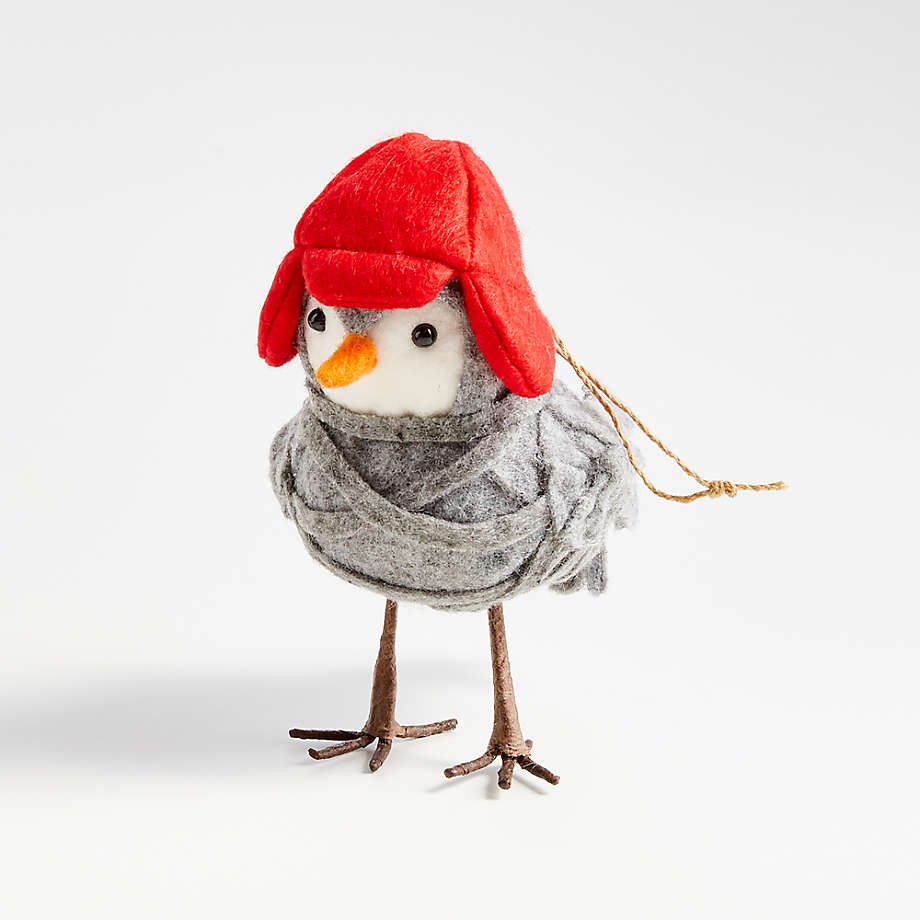 Felt Sparrow with Red Hat Ornament