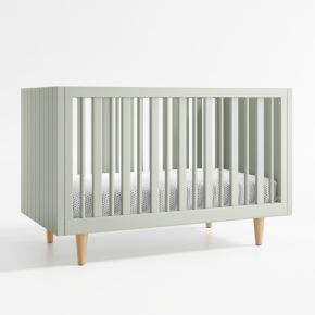 Image of Finn Sage Green Wood Convertible Baby Crib with Toddler Bed Rail