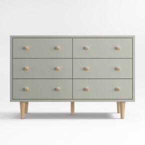 Image of Finn 51" Sage Green Wood Wide 6-Drawer Kids Dresser