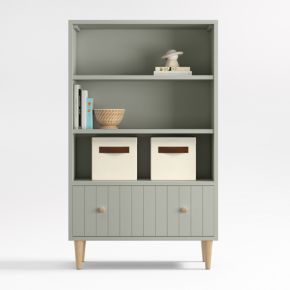 Image of Finn 36" Sage Green Wood 3-Shelf Tall Kids Bookcase with Drawer