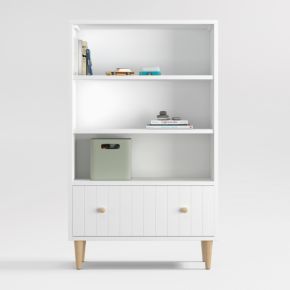 Image of Finn 36" White Wood 3-Shelf Tall Kids Bookcase with Drawer