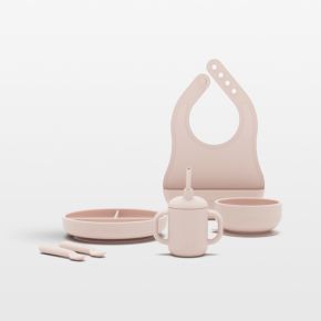 Image of Lalo Grapefruit Pink First Bite Full Baby Feeding Set