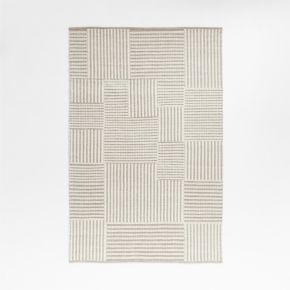 Flatweave Grid Wool and Cotton Dark Beige Kids Area Rug 6'x9'