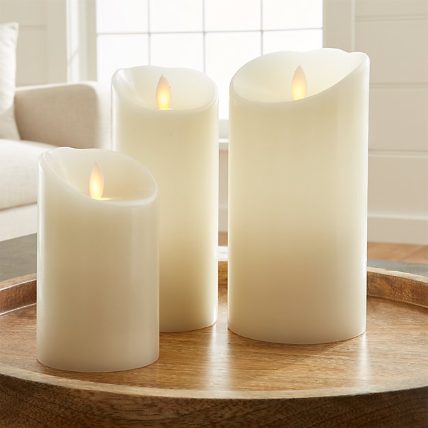 Flicker Flameless Ivory Pillar Candles | Crate and Barrel