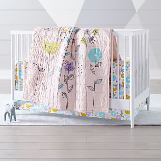 Yellow And Pink Nursery Crate Barrel Pastel Flora Baby Quilt