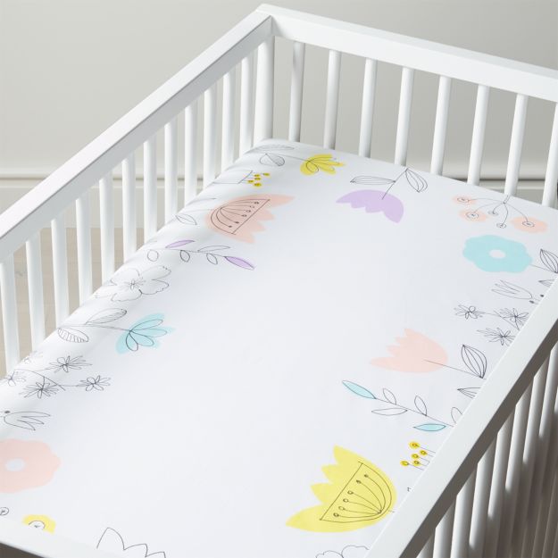 White Crib Sheet with Flowers in Crib Fitted Sheets + Reviews Crate