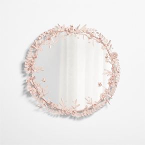Image of Flower Crown Pink Metal 30" Round Wall Mirror