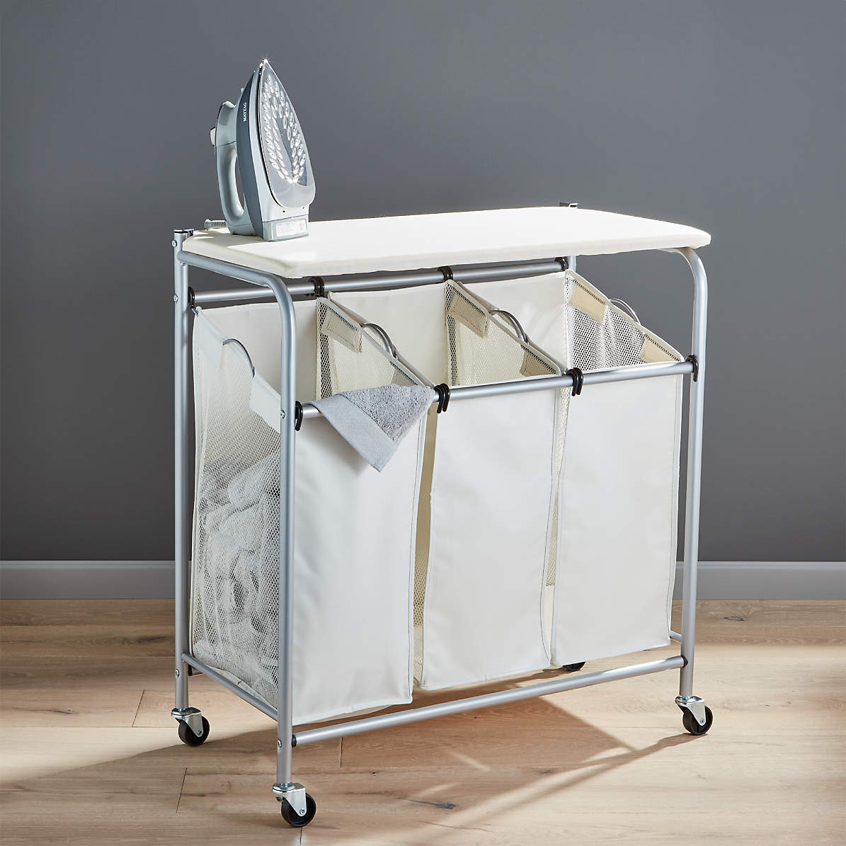 Triple Laundry Sorter With Ironing Board Reviews Crate And Barrel