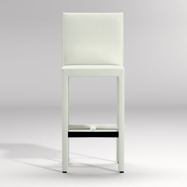 Folio White Top-Grain Leather Bar Stool + Reviews | Crate and Barrel