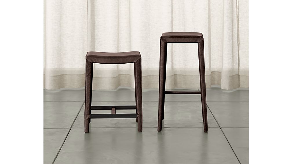 Folio Saddle Top Grain Leather Backless Bar Stools Crate And Barrel