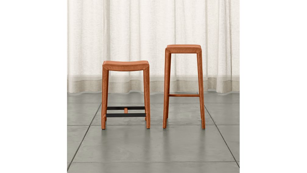 Folio Whiskey Top-Grain Leather Backless Bar Stools ...