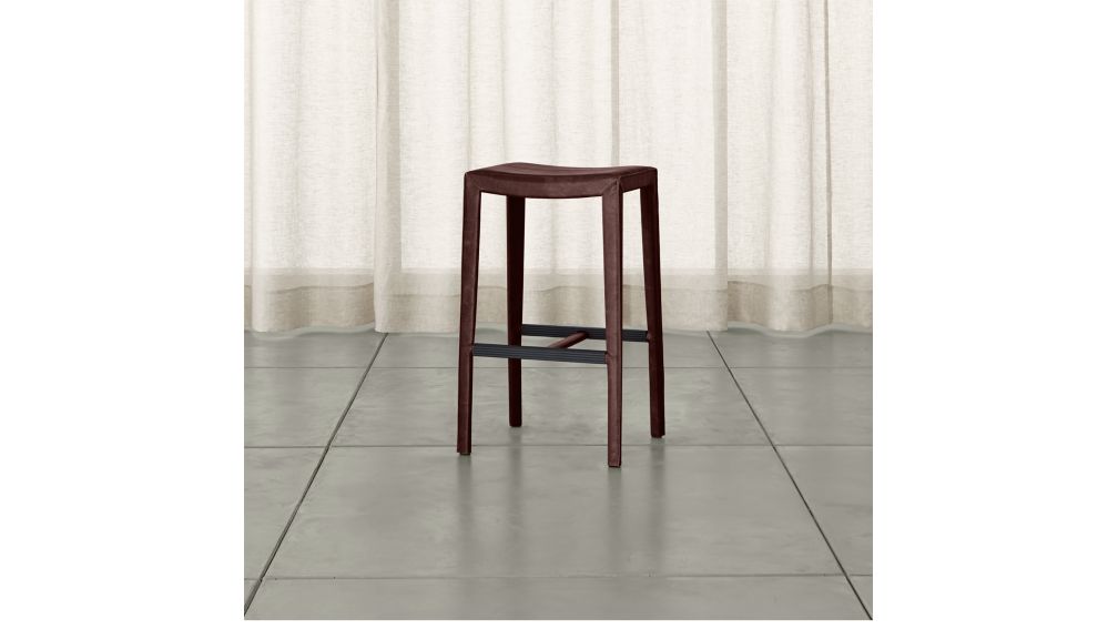 Folio Merlot TopGrain Leather Backless Bar Stool Crate and Barrel