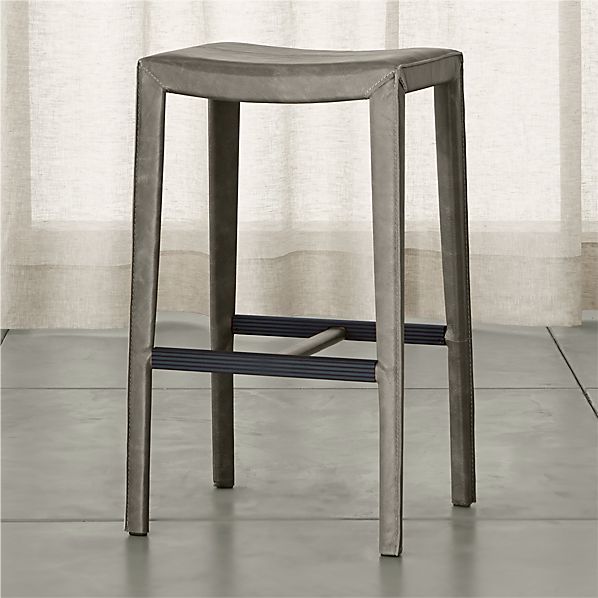 Folio Stone Top Grain Leather Backless Bar Stools Crate And Barrel