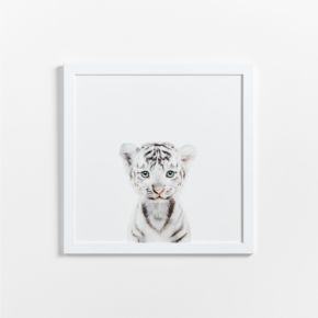Image of Baby White Tiger White Wood Framed Wall Art Print