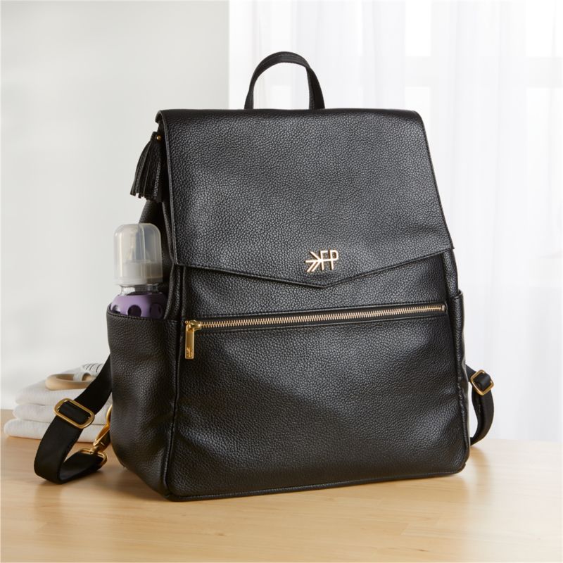 black leather diaper bag