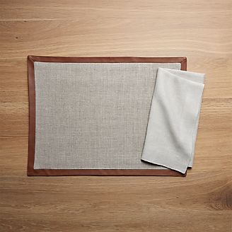 Fulton Market Linen Placemat and Helena Dark Natural Linen Dinner Napkin