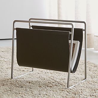Galen Brushed Nickel Leather Magazine Rack