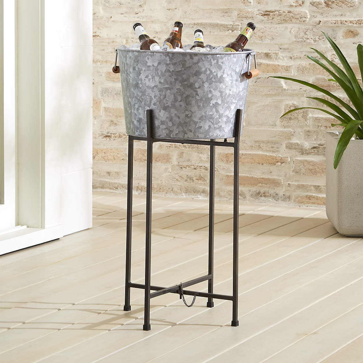Galvanized Beverage Tub with Black Stand + Reviews | Crate & Barrel