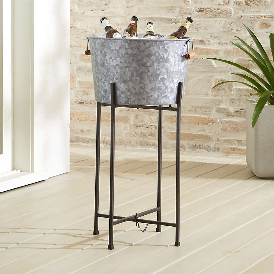 Galvanized Beverage Tub With Black Stand Crate And Barrel