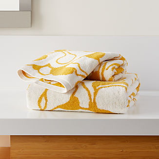 Gemma Yellow Organic Floral Bath Towels