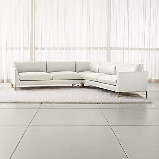 Genesis Leather 3-Piece Left Corner Sectional with Brushed Brass Base
