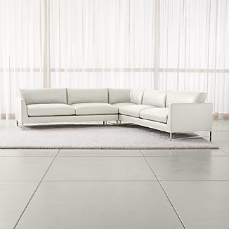 Genesis Leather 3-Piece Left Corner Sectional with Brushed Stainless Steel Base