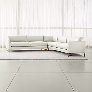 Genesis Leather 3-Piece Right Corner Sectional with Brushed Brass Base