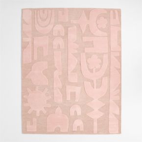 Geometric Cutout Pink Wool Kids Area Rug 5'x8'