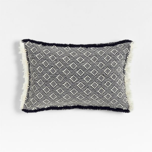 Geo Fringe Organic Cotton 22x15 Ink Black Throw Pillow Cover