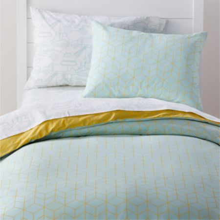 Organic Geo Tile Full Queen Mint Duvet Cover Crate And Barrel