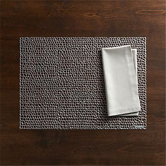 Chilewich ® Gilt Gunmetal Vinyl Placemat and Fete Dove Cotton Napkin