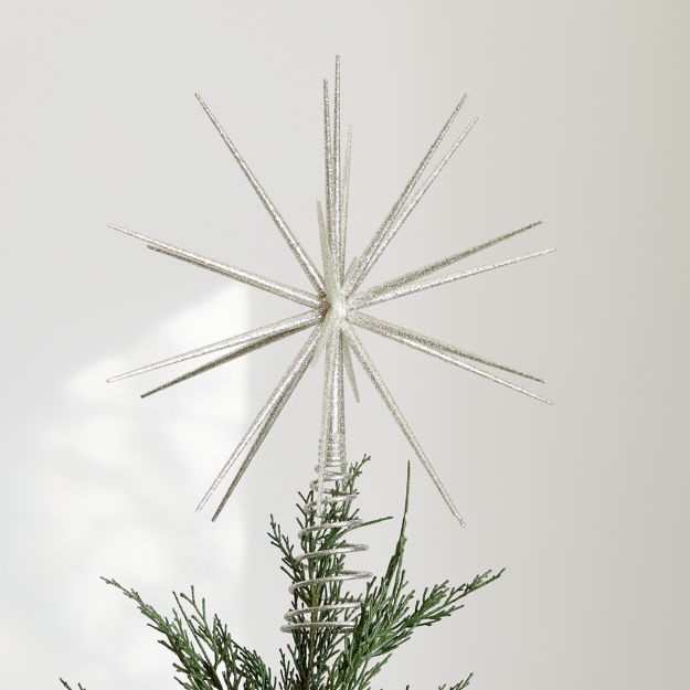 Glitter Silver 3D Star Tree Topper + Reviews Crate and Barrel