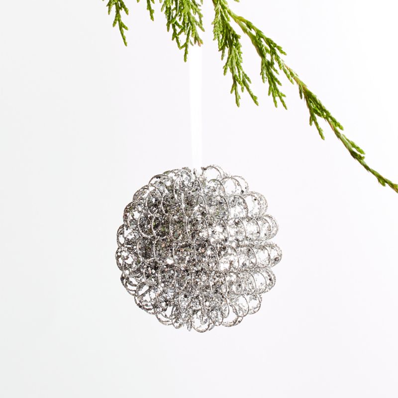 Small Silver Glitter Ball Christmas Tree Ornament Reviews Crate And Barrel